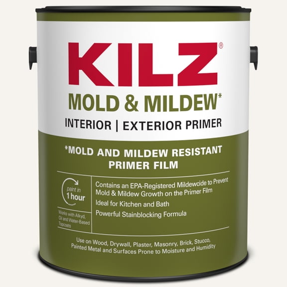 KILZ L204611 Mold & Mildew Primer, Sealer & Stainblocker, Interior/Exterior, 1 Gallon