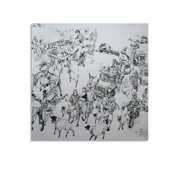 Kim Jung-Gi Korean Famous Illustration Comic Sketch Poster Art Poster (11) Poster Cool Artworks Painting Wall Art Canvas Prints Hanging Picture Home Decor Posters Gift 28x28inch(70x70cm)