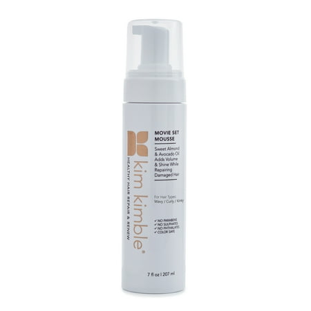 Kim Kimble Healthy Hair Repair & Renew Volumizing Shine Enhancing Movie Set Foaming Pump Hair Styling Mousse with Sweet Almond & Avocado Oil, 7 fl oz