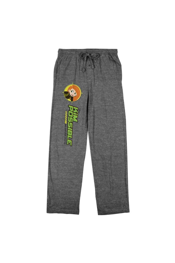Kim Possible Character Logo Adult Gray Heather Sleep Pajama Pants-XXL