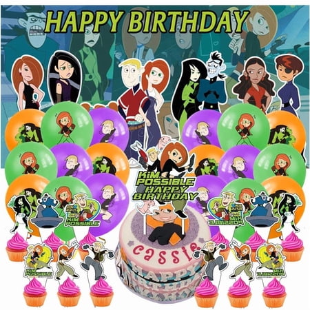 Kim Possible Latex Balloons Birthday Party Supplies Kit Decor Banner Decorations Backdrop Cake Topper