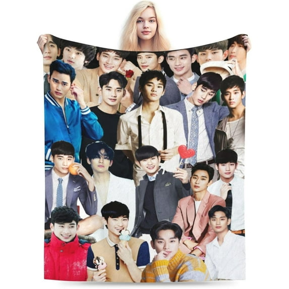 Kim Soo Hyun Blankets Soft and Comfortable Warm Woollen Throw Blanket Beach Blanket Carpet Rug Decoration Gift for Yoga Picnic Room Dormitory Sofa Bed Camping Travel All Season