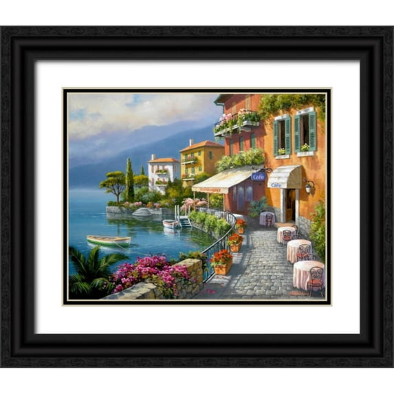 Kim, Sung 18x15 Black Ornate Wood Framed with Double Matting Museum Art Print Titled - Seaside Bistro Cafe