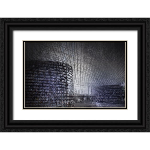 Kim, Youngil 32x22 Black Ornate Wood Framed with Double Matting Museum Art Print Titled - Chaos At Library