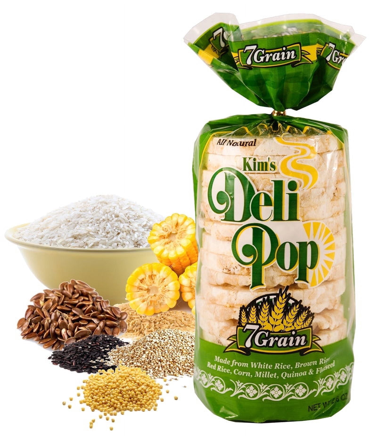 Kim's Deli Pop 7-Grain 12-Pack: Made from Gluten Free Ingredients-All Natural White Rice, Brown Rice, Quinoa, Corn Grits, Oats, Flaxseed, and Red Rice; Freshly Popped Rice Cakes, Healthy Snack
