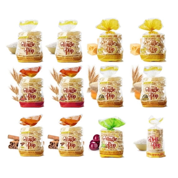 Kim's Magic Pop Freshly Popped Rice Cake Combo B 12 Bags | 15 Cakes per Bag | Vegan | Low Carb, Sugar Free, Fat Free, Natural, Multigrain Korean Snack | Easy Bread, Chip, Cracker Replacement