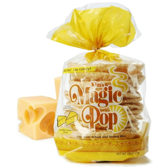 Kim's Magic Pop Freshly Popped Rice Cakes | Cheddar Cheese Flavor | 6 Bags | 15 Cakes per Bag |Low Carb, Sugar Free, Fat Free, Natural, Multigrain Korean Snack | Easy Bread, Chip, Cracker Rep