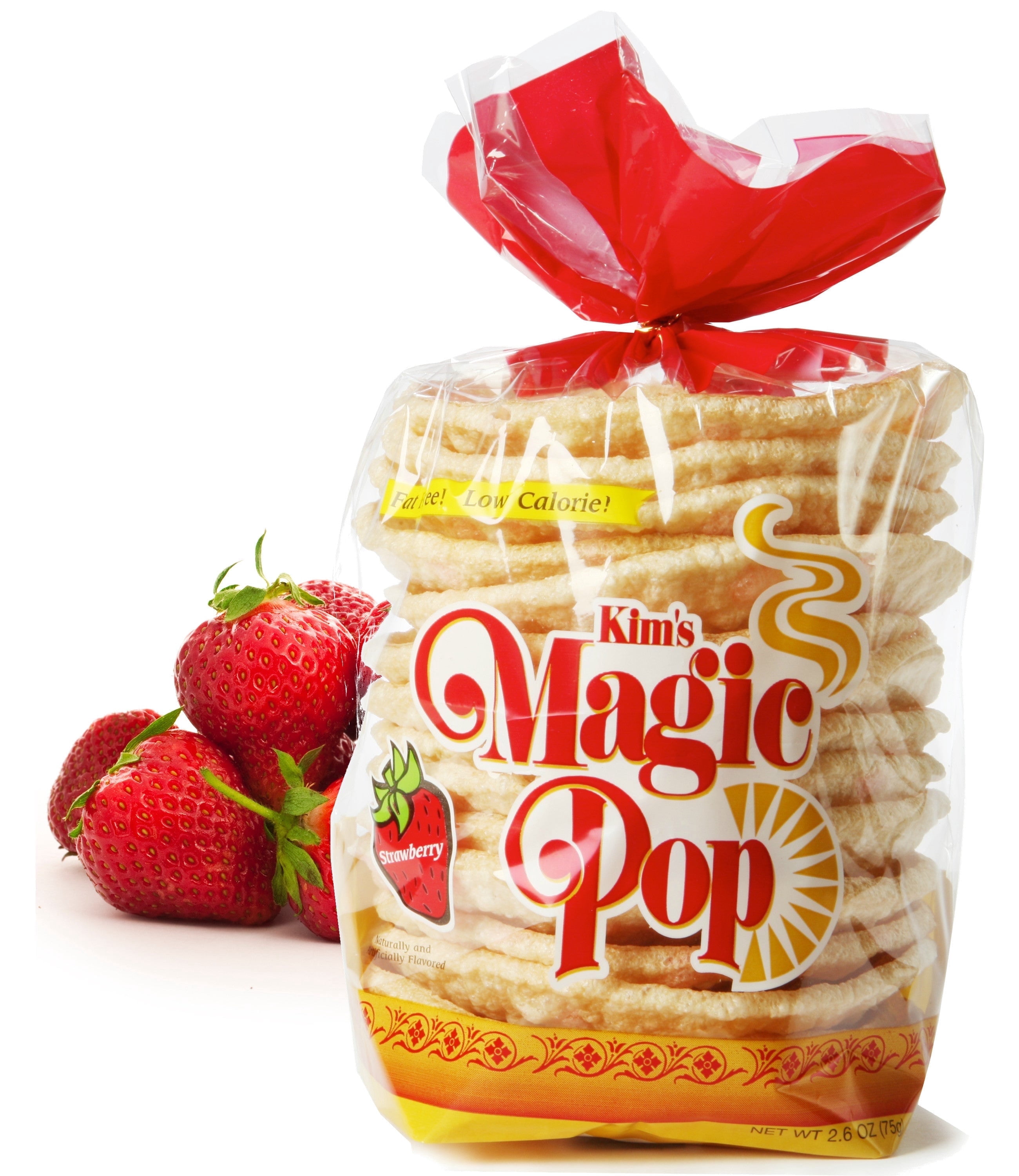 Kim's Magic Pop Freshly Popped Rice Cakes | ALL NAUTRAL | Strawberry Flavor | 12 Bags | 15 Cakes per Bag | Low Carb, Sugar Free, Fat Free, Natural, Multigrain Korean Snack