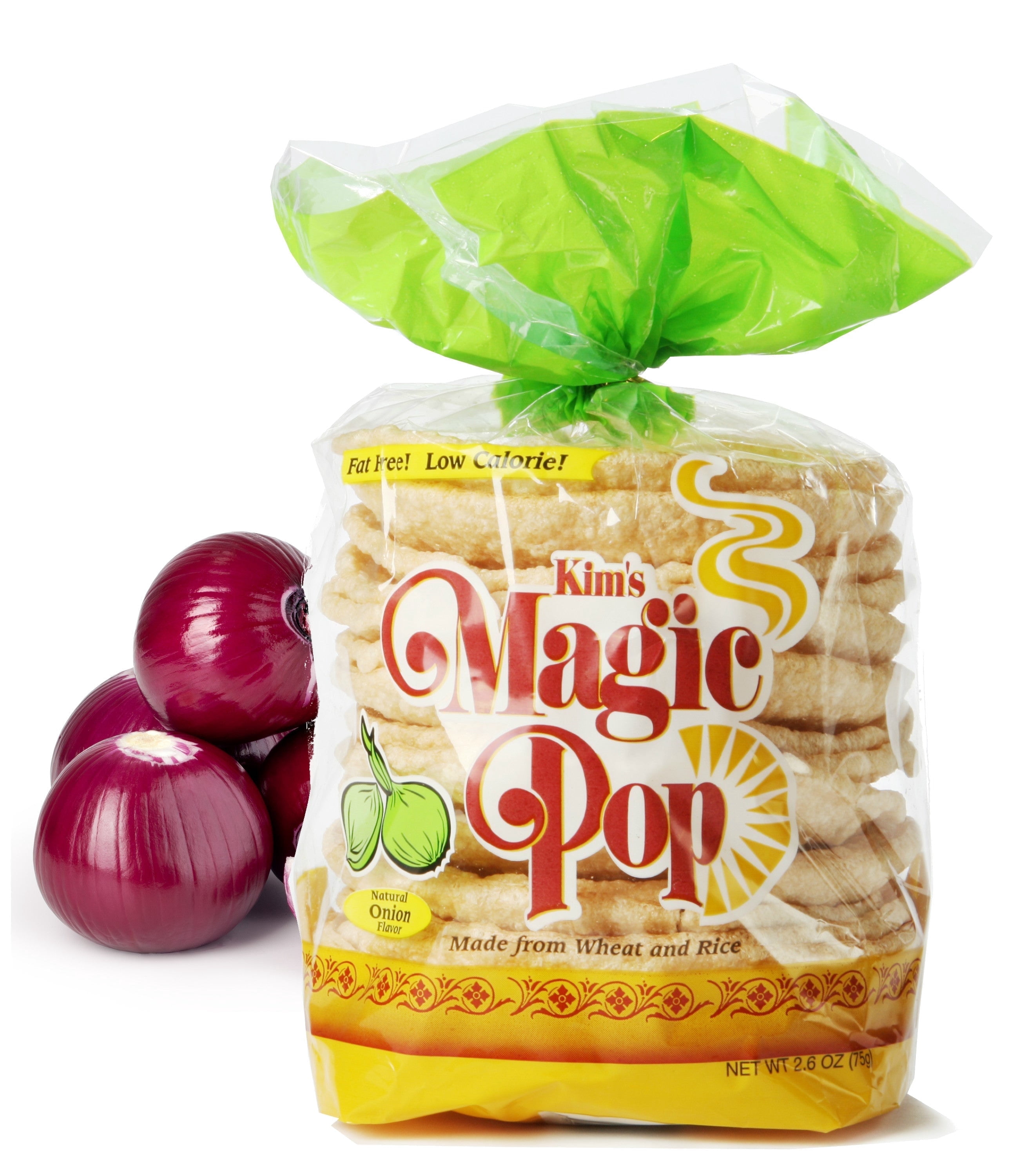 Kim's Magic Pop Freshly Popped Rice Cakes | Vegan | Onion | 12 Bags | 15 Cakes per Bag | Low Carb, Sugar Free, Fat Free, Natural, Multigrain Korean Snack