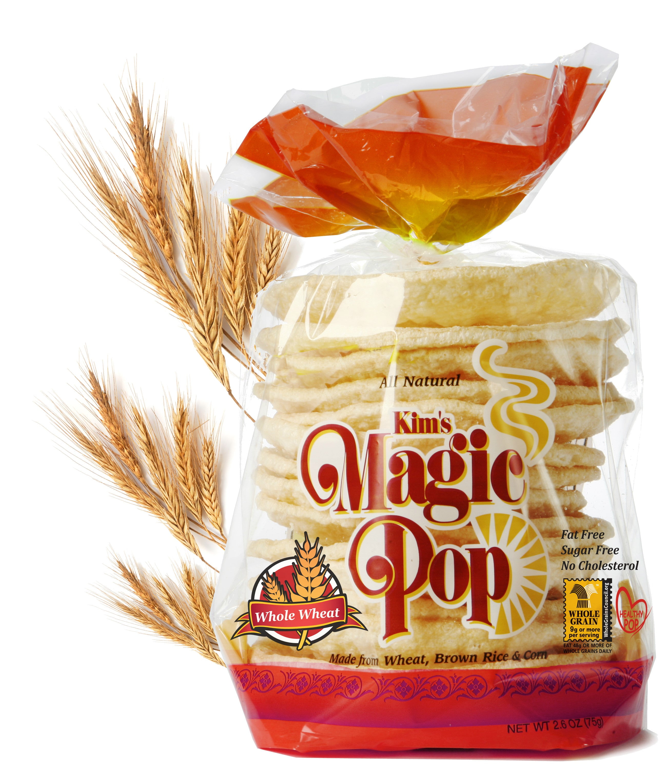 Kim's Magic Pop Freshly Popped Rice Cakes | Keto, Vegan | Whole Wheat Flavor | 6 Bags | 15 Cakes per Bag | Low Carb, Sugar Free, Fat Free, Natural, Multigrain Korean Snack | Easy Bread, Chip, Cracker