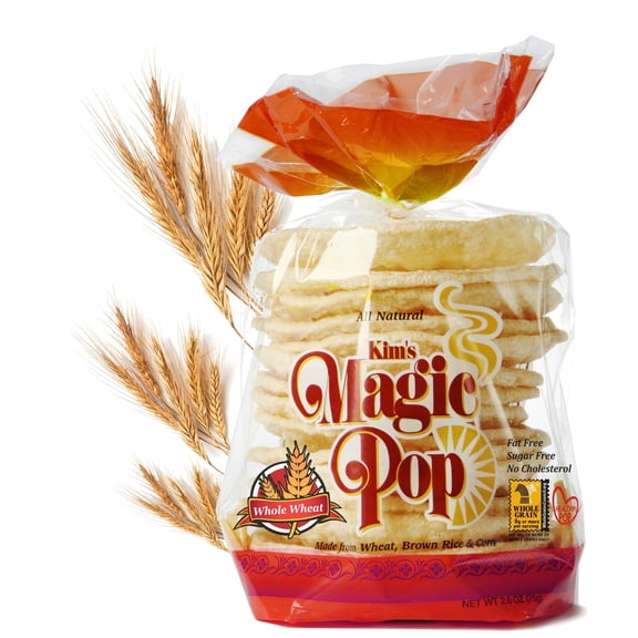 Kim's Magic Pop Freshly Popped Rice Cakes | Vegan | Whole Wheat Flavor | 6 Bags | 15 Cakes per Bag | Low Carb, Sugar Free, Fat Free, Natural, Multigrain Korean Snack | Easy Bread, Chip, Cracker