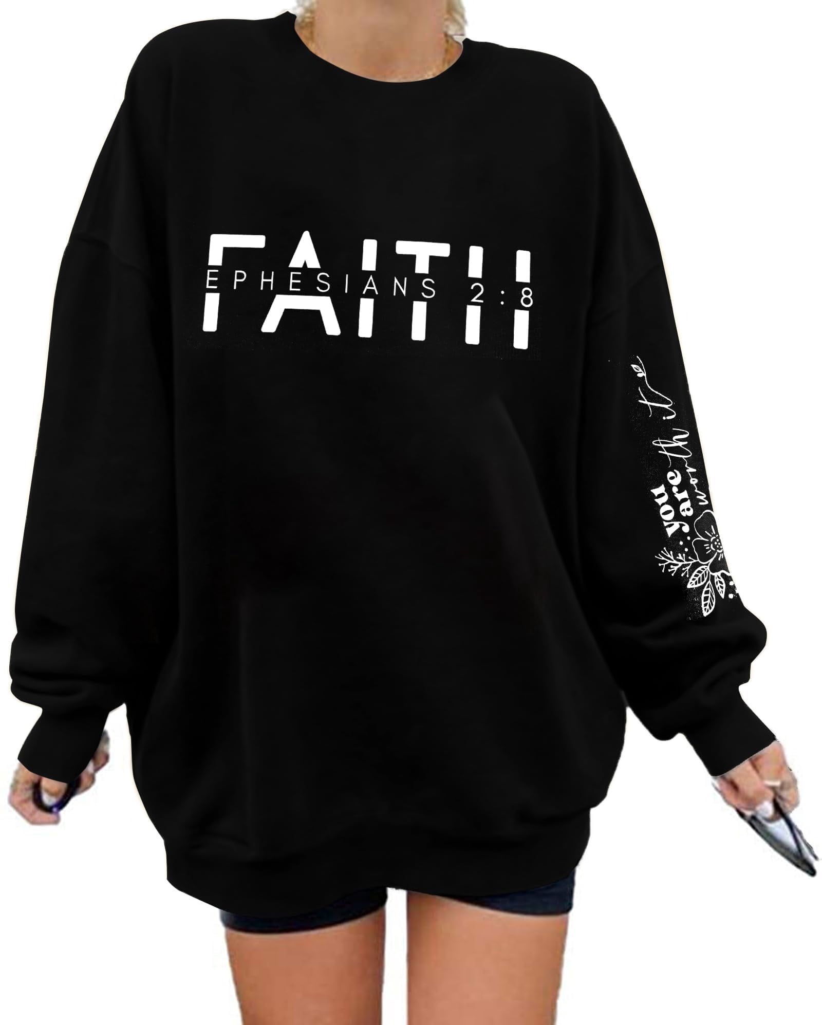 Women Christian Sweatshirt Faith Shirts Jesus Sweatshirt Christian Religious Crew Neck Long Sleeve Pullover Tops