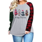 KIMSOONG Women's Plus Christmas Merry Tree Plaid Leopard Shirt
