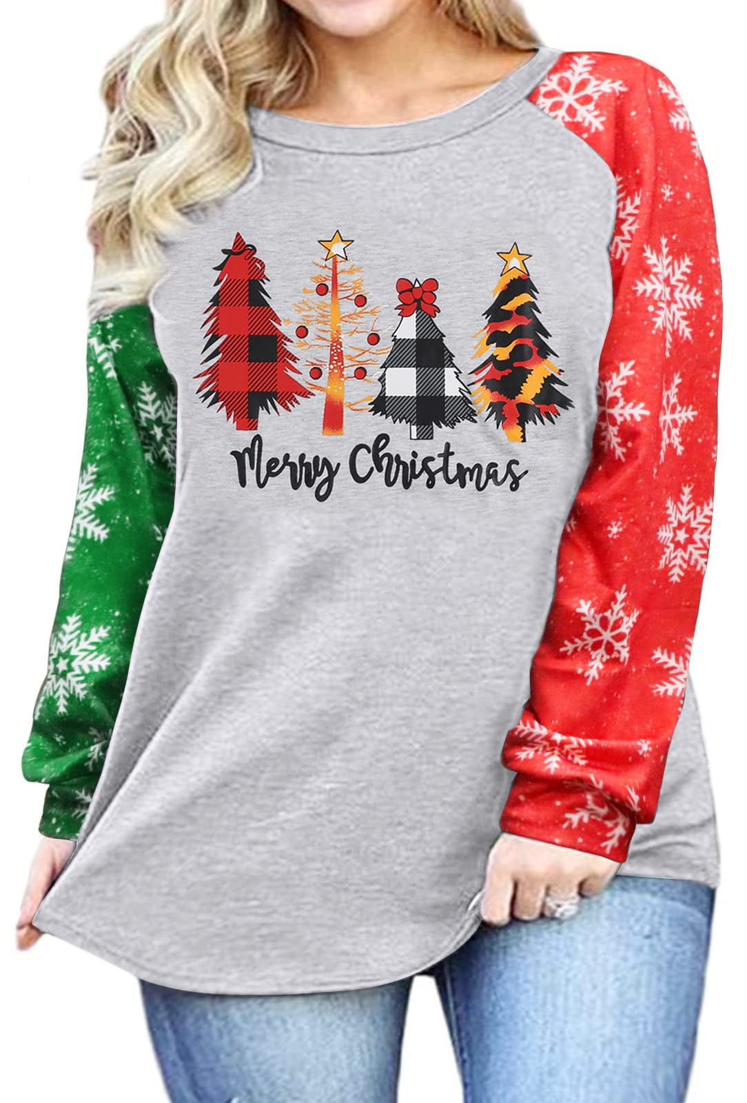 KimSoong Christmas Plus Size Shirts Women Merry Christmas Tree ...