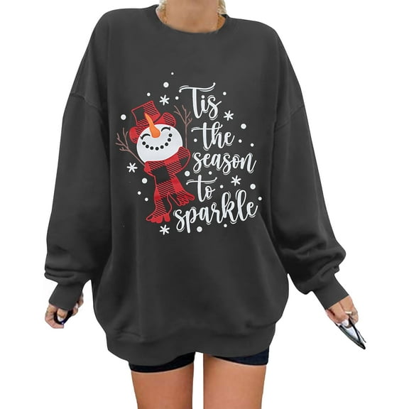 KimSoong Christmas Sweatshirt For Women Tis The Season To Sparkle Shirt Snowman Tees Oversized Christmas Long Sleeve