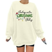 KIMSOONG Women Christmas Oversized Sweatshirt Merry Christmas Lights Graphic Sweater Crew Neck Long Sleeve Holiday Family Vacation Tops