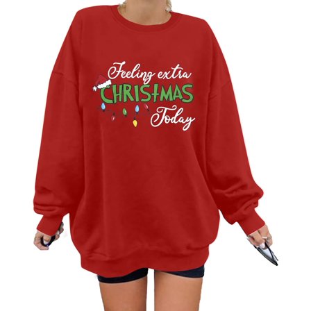 KimSoong Women Christmas Oversized Sweatshirt Merry Christmas Lights Graphic Sweater Crew Neck Long Sleeve Holiday Family Vacation Tops