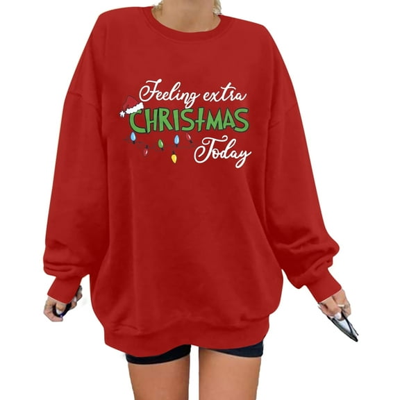 KimSoong Women Christmas Oversized Sweatshirt Merry Christmas Lights Graphic Sweater Crew Neck Long Sleeve Holiday Family Vacation Tops