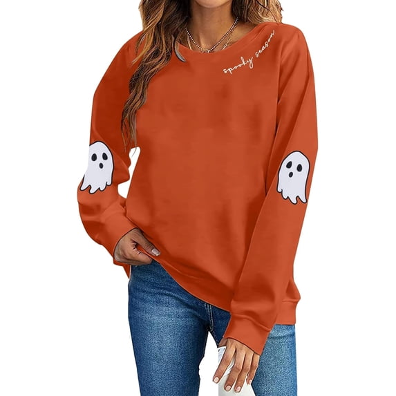 KimSoong Women's Halloween Sweatshirt Spooky Season Ghost Graphic Crew Neck Pullover