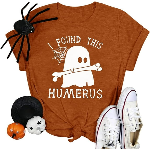 KimSoong Women Halloween T-Shirt Funny Ghost Graphic Shirt I Found This Humerus Letter Print Tee Tops