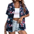 thumbnail image 1 of KimSoong Women's Leisure Streetwear Beachwear Lapel V-Neck Hawaiian Tropical Floral Print Blouse, 1 of 3