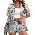 thumbnail image 1 of KimSoong Women's Leisure Streetwear Beachwear Lapel V-Neck Hawaiian Tropical Floral Print Blouse, 1 of 8