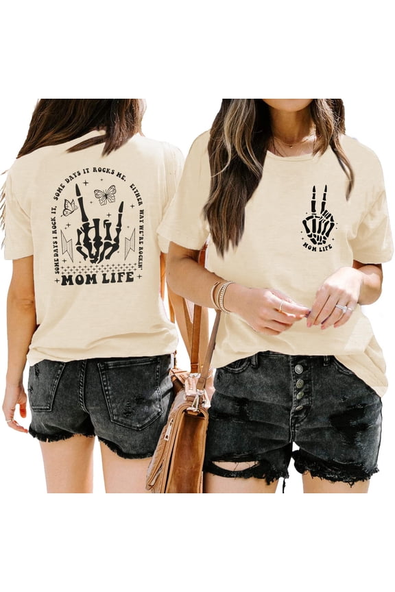 Mama Shirts Mom Life T-Shirts Women Motherhood Some Days I Rock It Shirt Vintage Casual Short Sleeve Tops