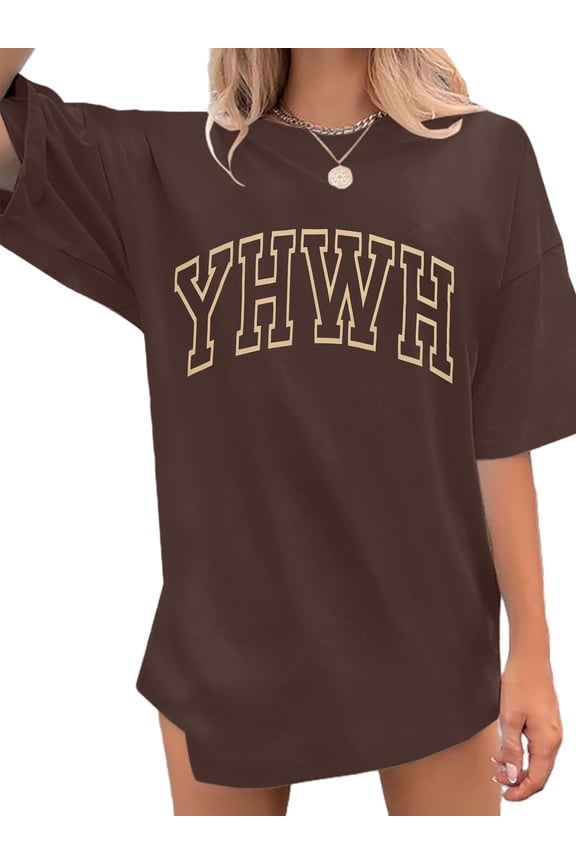 Oversized Shirts for Women Christian YHWH Letter Print Tee Vintage Jesus Faith Inspirational Casual Tee Tops
