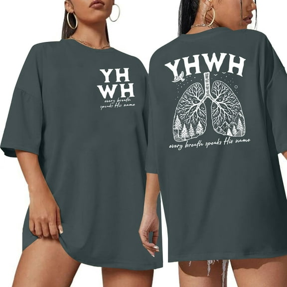 KimSoong Oversized Shirts for Women Christian YHWH Letter Print Tee Vintage Jesus Faith Inspirational Casual Tee Tops
