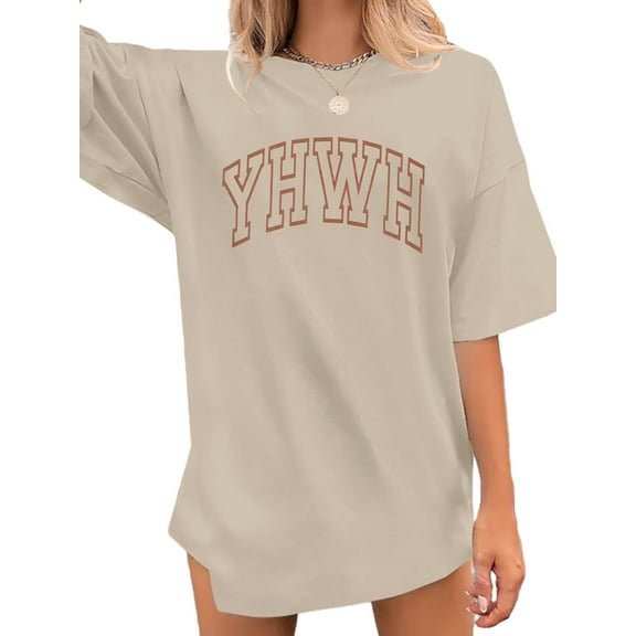 KimSoong Oversized Shirts for Women Christian YHWH Letter Print Tee Vintage Jesus Faith Inspirational Casual Tee Tops