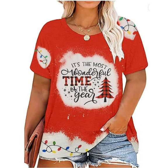 KimSoong Women Merry Christmas Shirt Plus Size Christmas Shirts for Xmas Buffalo Plaid Tree T-Shirt Oversized Graphic Tee
