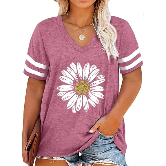 KimSoong Plus Size Sunflower Shirts for Women Cute Dandelion Graphics T-shirt Summer Women Short Sleeve Inspirational Tee Tops