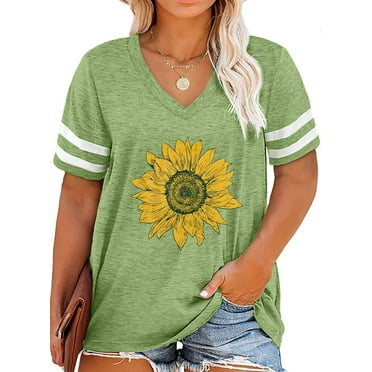 KimSoong Plus Size Sunflower Shirts for Women Cute Dandelion Graphics T-shirt Summer Women Short Sleeve Inspirational Tee Tops