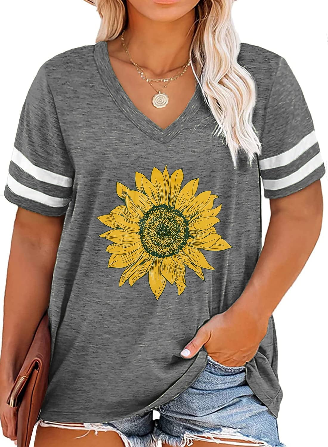 TIYOMI Womens Plus Size Tops Basic Summer Shirts Short
