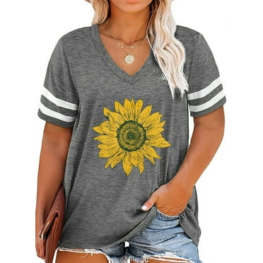KimSoong Plus Size Sunflower Shirts for Women Cute Dandelion Graphics T-shirt Summer Women Short Sleeve Inspirational Tee Tops