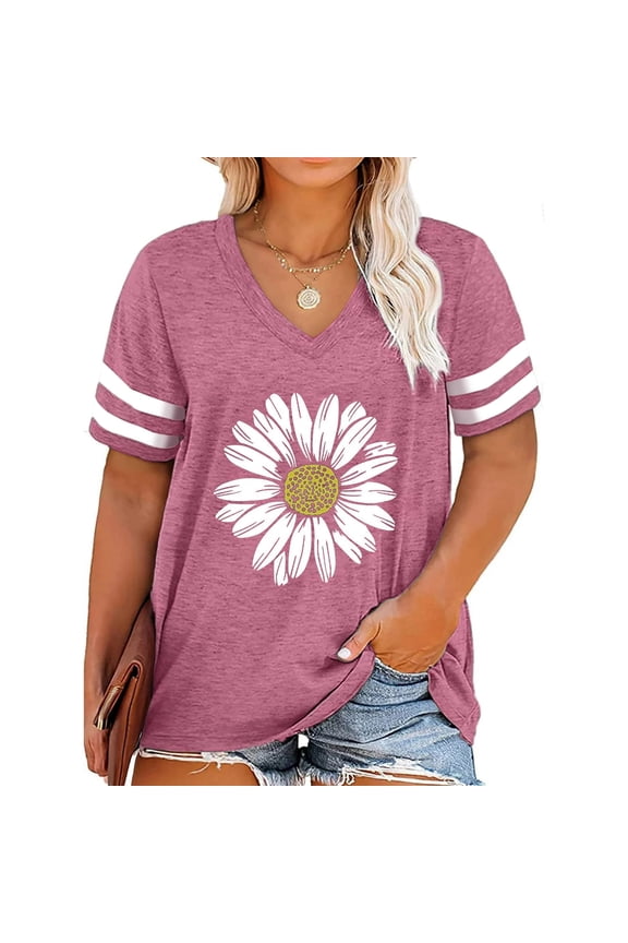 Plus Size Sunflower Shirts for Women Cute Dandelion Graphics T-shirt Summer Women Short Sleeve Inspirational Tee Tops