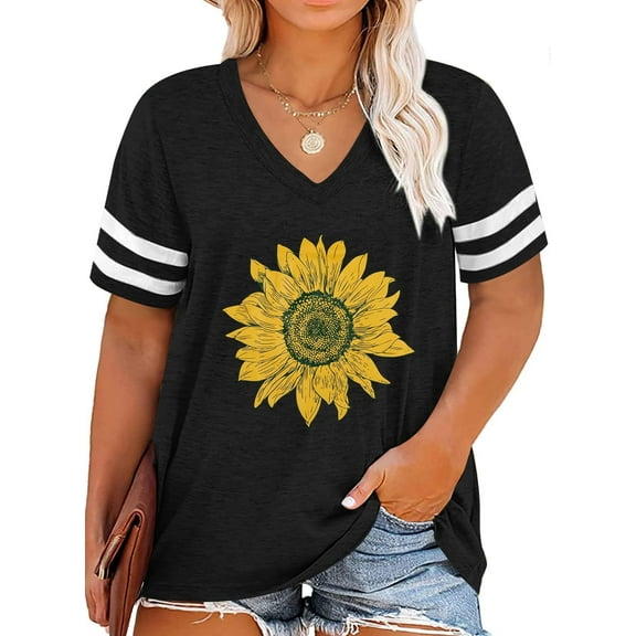 KimSoong Plus Size Sunflower Shirts for Women Cute Dandelion Graphics T-shirt Summer Women Short Sleeve Inspirational Tee Tops