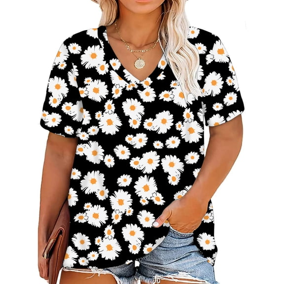 KimSoong Plus Size Sunflower Shirts for Women Cute Dandelion Graphics T-shirt Summer Women Short Sleeve Inspirational Tee Tops