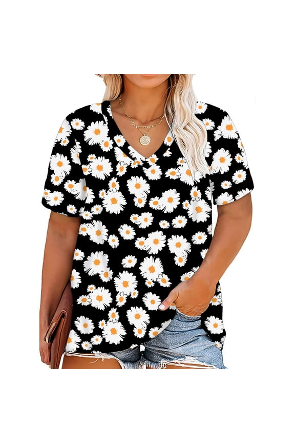 Plus Size Sunflower Shirts for Women Cute Dandelion Graphics T-shirt Summer Women Short Sleeve Inspirational Tee Tops
