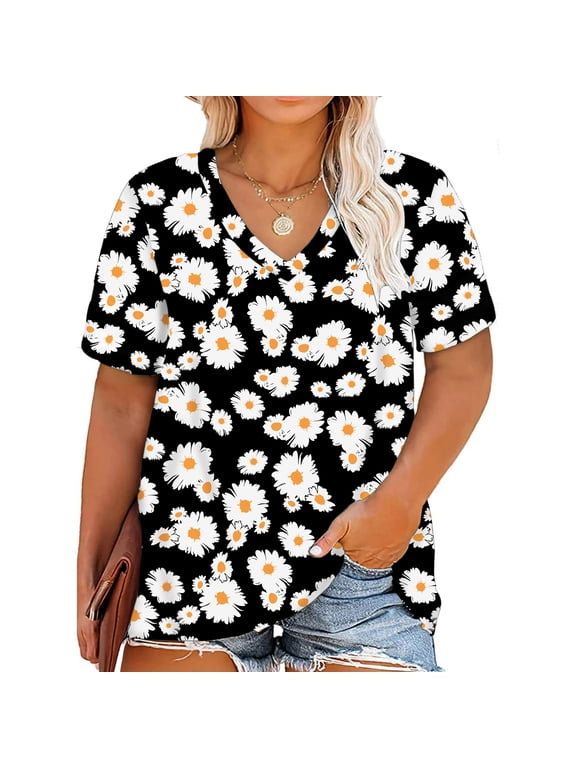 Plus Size Sunflower Shirts for Women Cute Dandelion Graphics T-shirt Summer Women Short Sleeve Inspirational Tee Tops