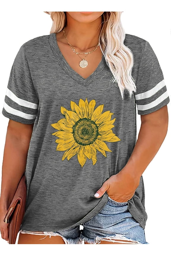 Plus Size Sunflower Shirts for Women Cute Dandelion Graphics T-shirt Summer Women Short Sleeve Inspirational Tee Tops