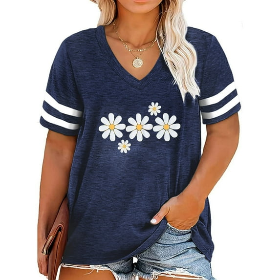 KimSoong Plus Size Sunflower Shirts for Women Cute Dandelion Graphics T-shirt Summer Women Short Sleeve Inspirational Tee Tops