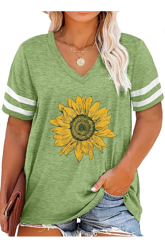Plus Size Sunflower Shirts for Women Cute Dandelion Graphics T-shirt Summer Women Short Sleeve Inspirational Tee Tops