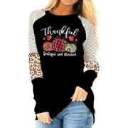 KIMSOONG Thanksgiving Shirts Thankful Grateful Blessed Shirt Women Pumpkin Long Sleeve Raglan Tops Plaid Graphic Fall Tee