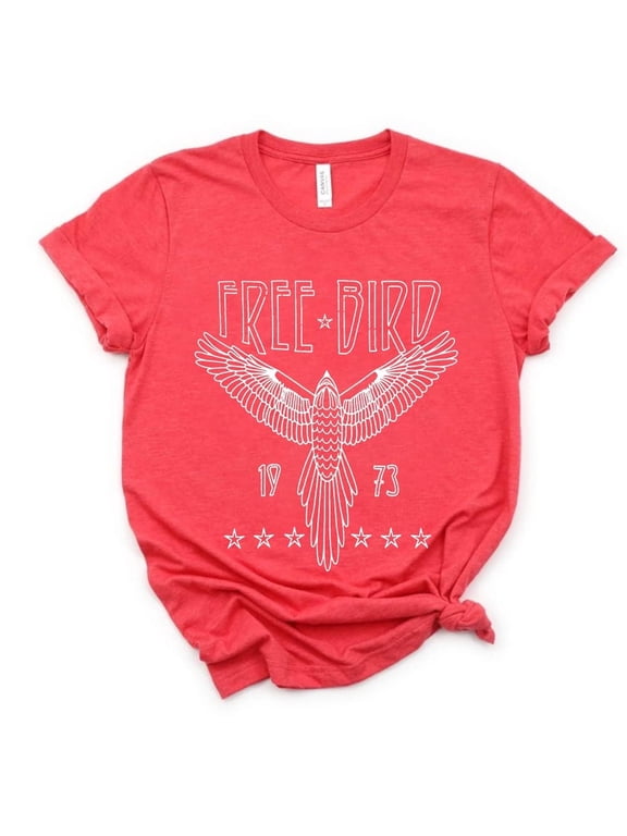 Woman Vintage Rock Band T-Shirt Retro Bird Shirt Eagle Graphic Tees Retro Music Shirt Casual Short Sleeve Tops, Red