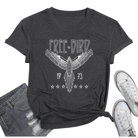 KimSoong Woman Vintage Rock Band T-Shirt Retro Bird Shirt Eagle Graphic Tees Retro Music Shirt Casual Short Sleeve Tops,Gray