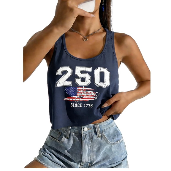 KimSoong Women 4th of July Crop Tank Tops 250 Anniversary USA Shirt American Patriotic USA Sleeveless Shirts
