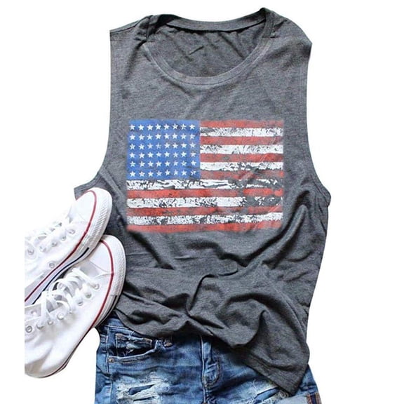 KimSoong Women American Flag Tank Tops USA Stars Stripes Graphic Independence Day Patriotic Shirt Summer Loose Vest Tees