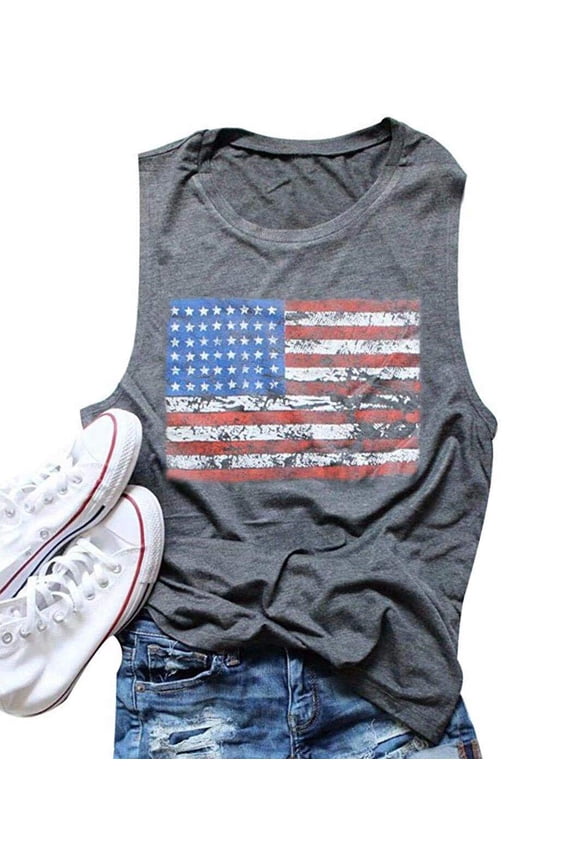 Women American Flag Tank Tops USA Stars Stripes Graphic Independence Day Patriotic Shirt Summer Loose Vest Tees