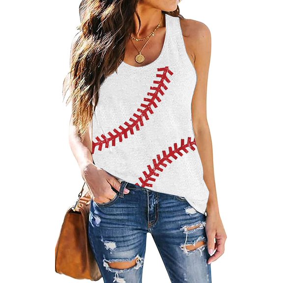 KimSoong Women Baseball Tank Tops Love Baseball Sleeveless Graphic Shirts Casual Workout Vest Shirt